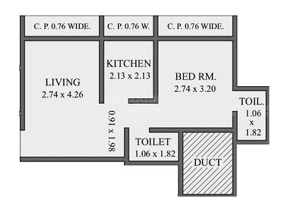 Floor plan of 1 BHK 410 Sq. Ft. Apartment in Shivalik Vedant Kalash, Thane
