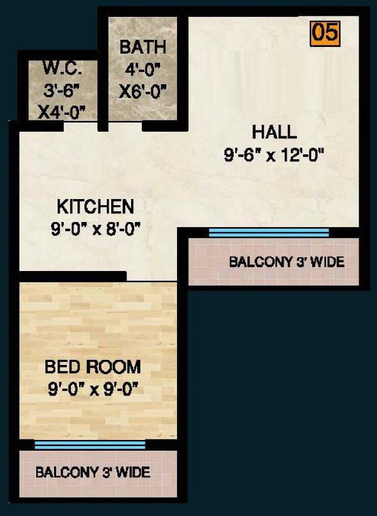 Floor plan of 1 BHK 360 Sq. Ft. Apartment in Shivam Residency Bhiwandi, Thane