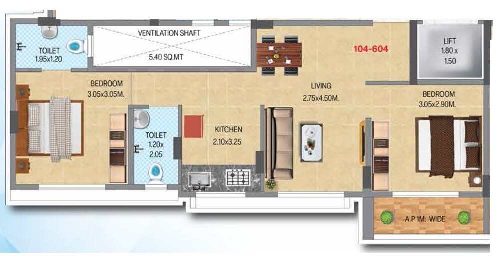 Floor plan of 2 BHK 670 Sq. Ft. Apartment in Shivansh Satyam Anantam, Thane