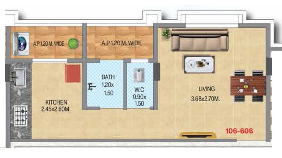 Floor plan of 236 Sq. Ft. Studio in Shivansh Satyam Anantam, Thane