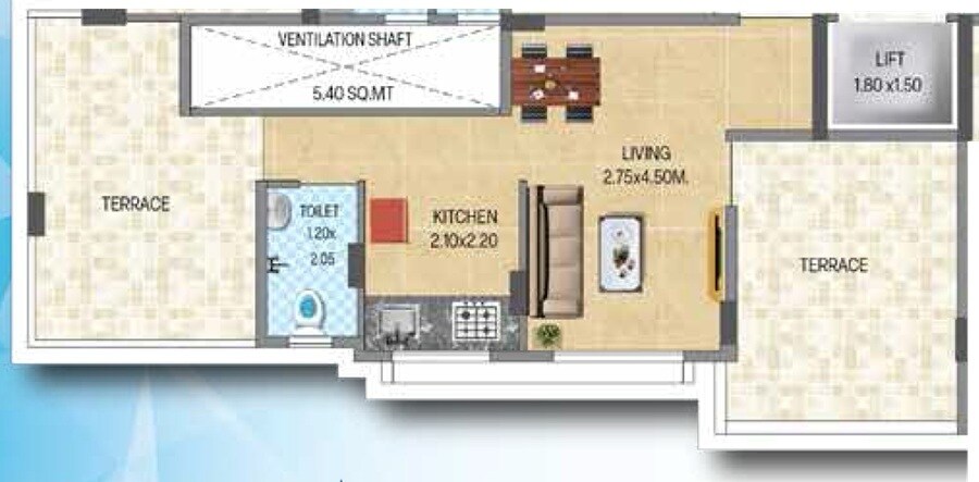 Floor plan of 262 Sq. Ft. Studio in Shivansh Satyam Anantam, Thane