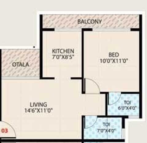 Floor plan of 1 BHK 652 Sq. Ft. Apartment in Shivshakti Complex, Thane