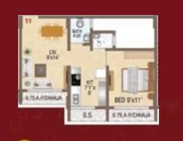 Floor plan of 1 BHK 420 Sq. Ft. Apartment in Shivshakti Oasis, Thane