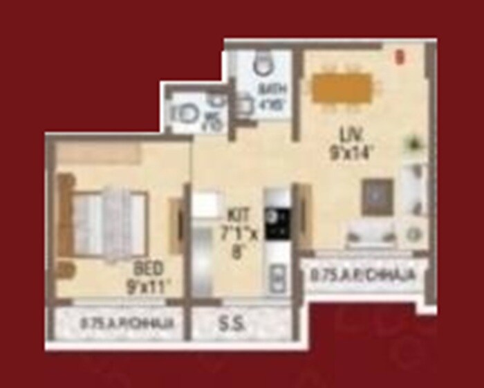 Floor plan of 1 BHK 428 Sq. Ft. Apartment in Shivshakti Oasis, Thane