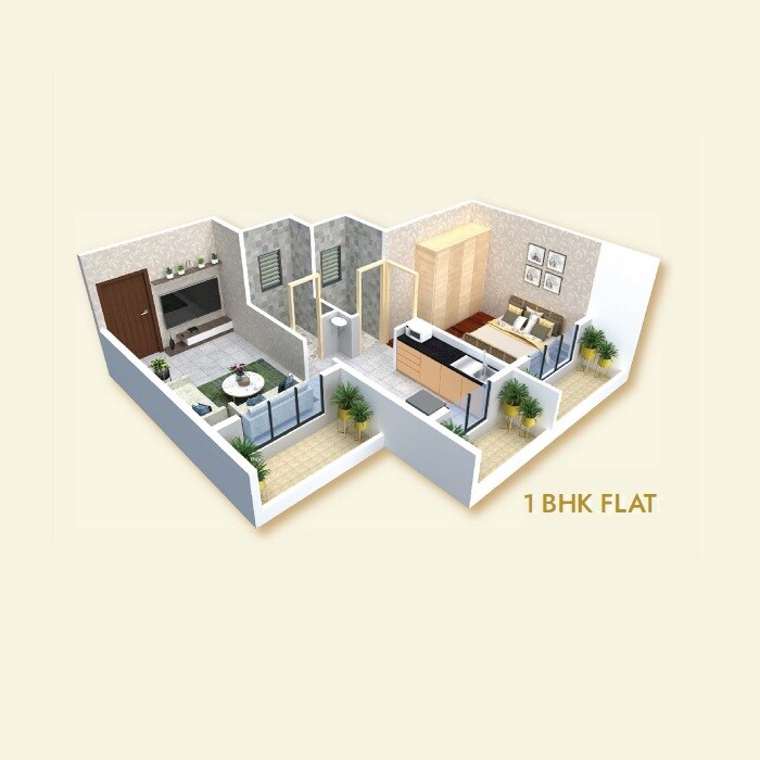 Floor plan of 1 BHK 451 Sq. Ft. Apartment in Shivshakti Prime, Thane