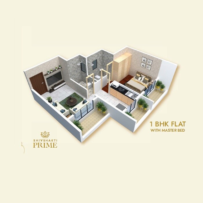 Floor plan of 1 BHK 441 Sq. Ft. Apartment in Shivshakti Prime, Thane