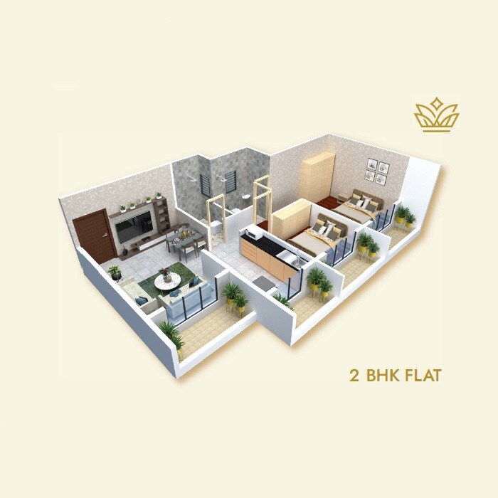 Floor plan of 2 BHK 524 Sq. Ft. Apartment in Shivshakti Prime, Thane