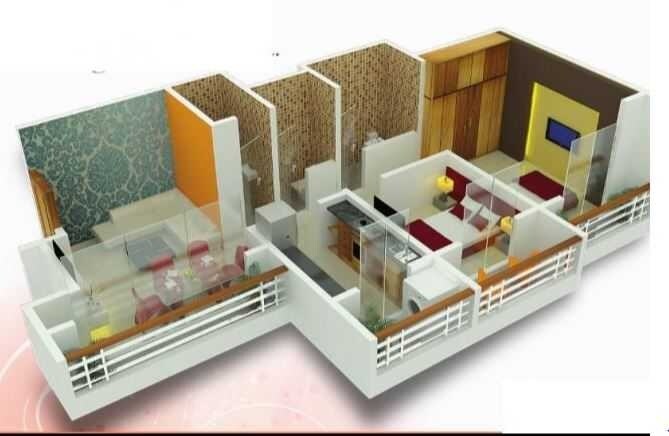 Floor plan of 2 BHK 970 Sq. Ft. Apartment in Shivvishwa Square Height, Thane