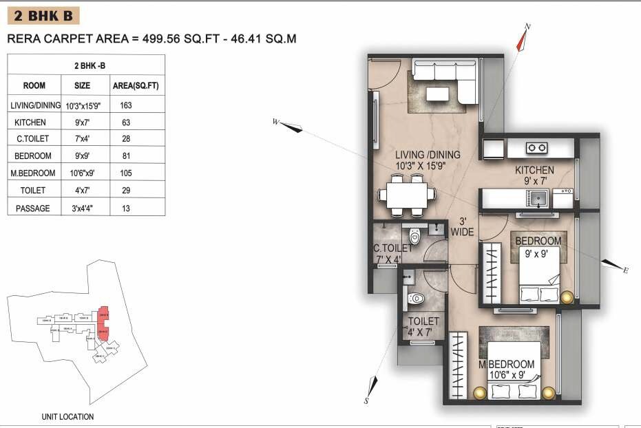 Floor plan of 2 BHK 500 Sq. Ft. Apartment in Shraddha Peninsula, Thane