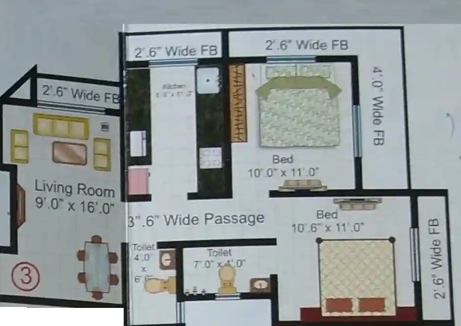 Floor plan of 2 BHK 593 Sq. Ft. Apartment in Shraddha Sai Solitaire, Thane