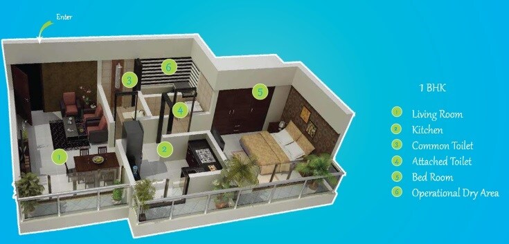2 BHK 466 Sq. Ft. Apartment