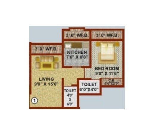 Floor plan of 1 BHK 430 Sq. Ft. Apartment in Shree Adeshwar Anand, Thane