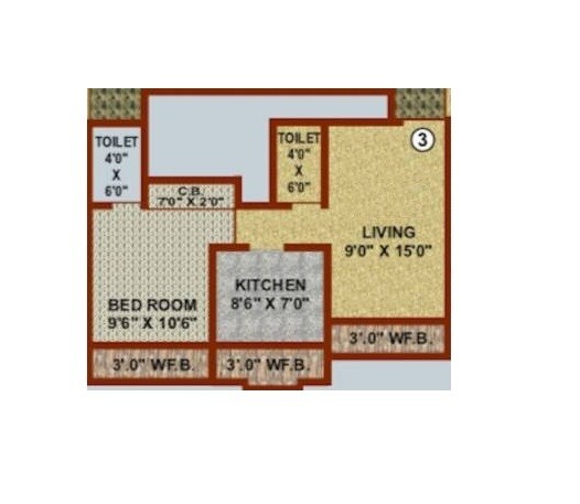 Floor plan of 1 BHK 440 Sq. Ft. Apartment in Shree Adeshwar Anand, Thane