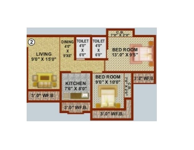 Floor plan of 2 BHK 546 Sq. Ft. Apartment in Shree Adeshwar Anand, Thane