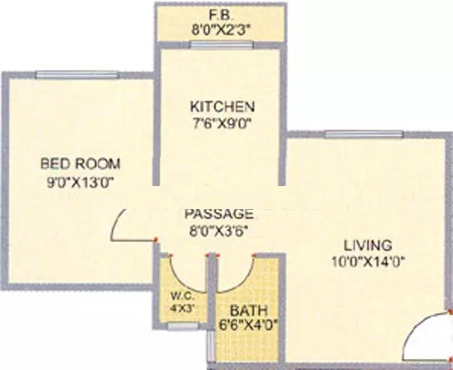 Floor plan of 1 BHK 616 Sq. Ft. Apartment in Shree Balaji Shrushtee, Thane