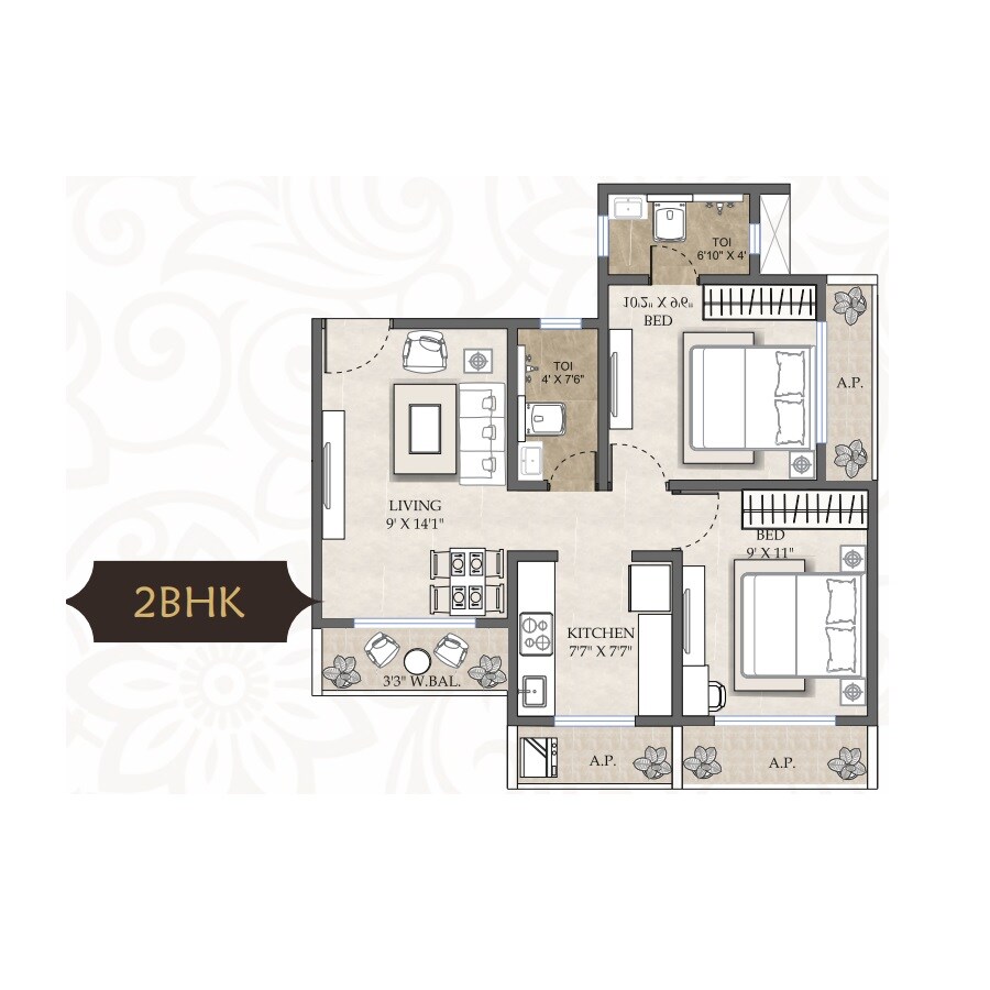 2 BHK 416 Sq. Ft. Apartment