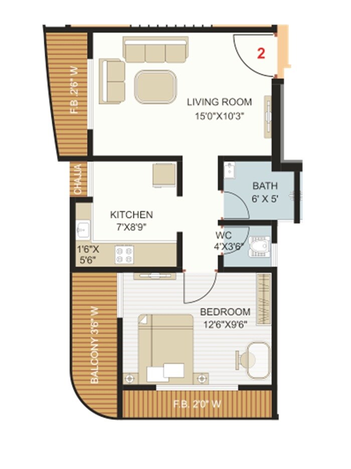 Floor plan of 1 BHK 458 Sq. Ft. Apartment in Shree Datta Barku Height, Thane