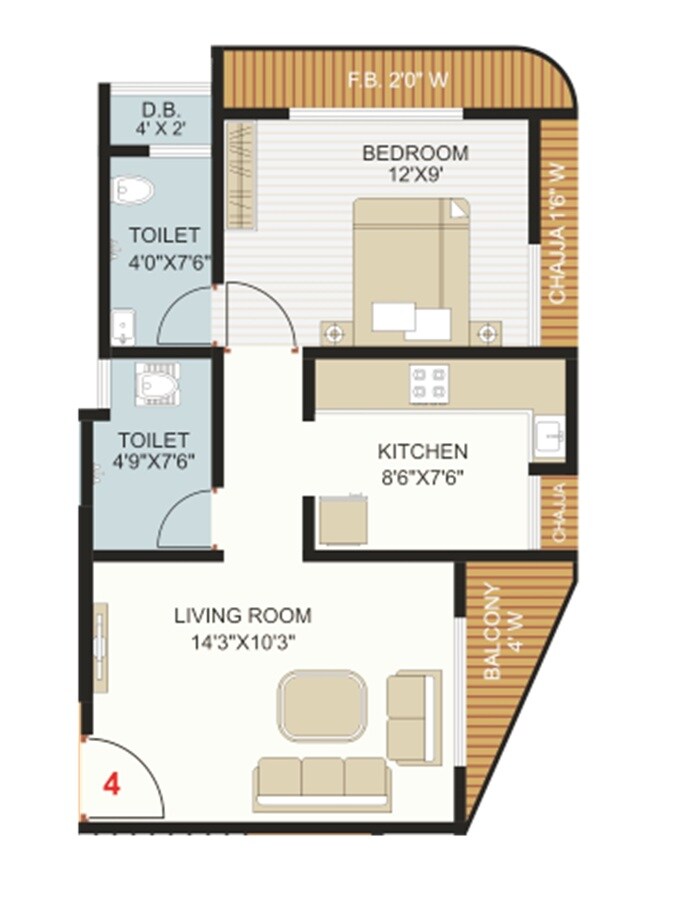 Floor plan of 1 BHK 489 Sq. Ft. Apartment in Shree Datta Barku Height, Thane