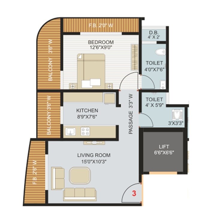 Floor plan of 1 BHK 558 Sq. Ft. Apartment in Shree Datta Barku Height, Thane