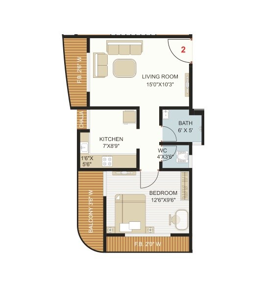Floor plan of 1 BHK 519 Sq. Ft. Apartment in Shree Datta Barku Horizon, Thane