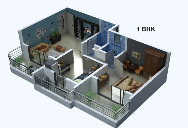 Floor plan of 1 BHK 440 Sq. Ft. Apartment in Shree Galaxy Heights, Thane