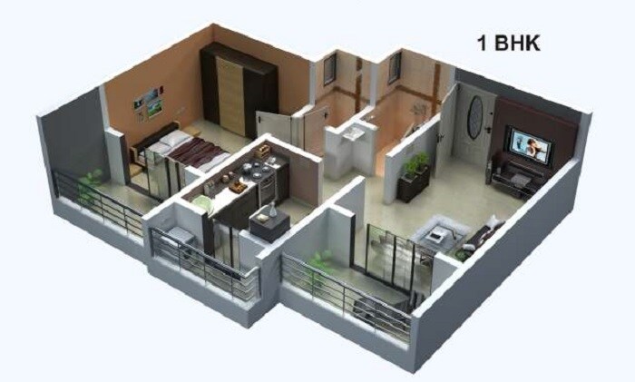 Floor plan of 1 BHK 455 Sq. Ft. Apartment in Shree Galaxy Heights, Thane