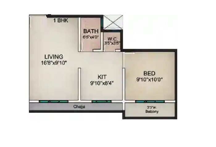 Floor plan of 1 BHK 430 Sq. Ft. Apartment in Shree Ganesh Riddhi Siddhi Park, Thane