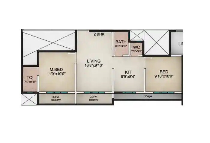 Floor plan of 2 BHK 610 Sq. Ft. Apartment in Shree Ganesh Riddhi Siddhi Park, Thane