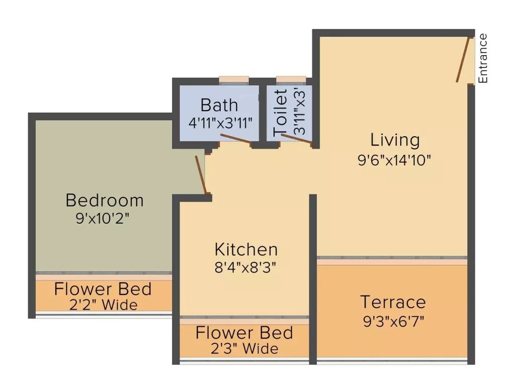 Floor plan of 1 BHK Apartment - 605 sq. ft. in Shree Ganesh Vedi Residency, Thane