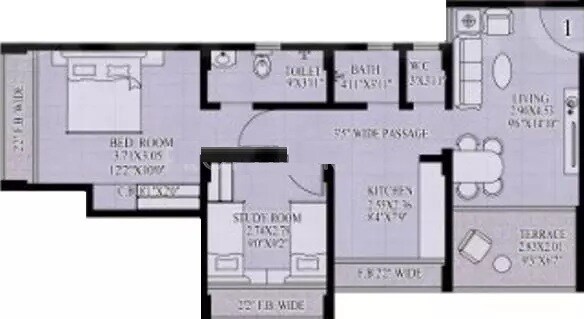 Floor plan of 2 BHK Apartment - 975 sq. ft. in Shree Ganesh Vedi Residency, Thane