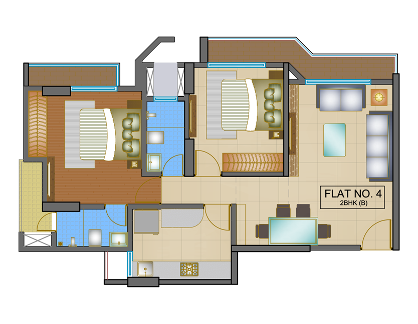 Floor plan of 2 BHK 601 Sq. Ft. Apartment in Shree GHP Aurum, Thane