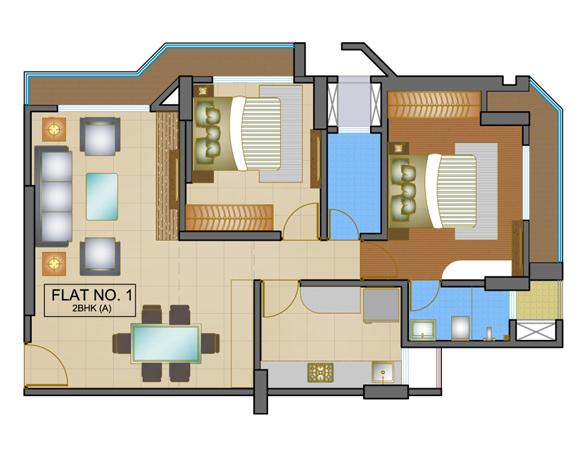 Floor plan of 2 BHK 663 Sq. Ft. Apartment in Shree GHP Aurum, Thane