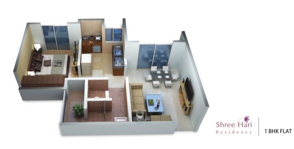 Floor plan of 1 BHK 379 Sq. Ft. Apartment in Shree Hari Residency, Thane