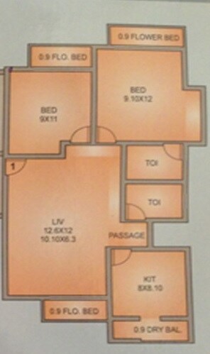 Floor plan of 2 BHK 513 Sq. Ft. Apartment in Shree Haven, Thane