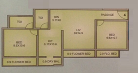 Floor plan of 2 BHK 627 Sq. Ft. Apartment in Shree Haven, Thane