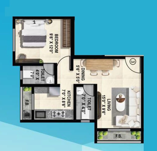 Floor plan of 1 BHK 456 Sq. Ft. Apartment in Shree Indira Galaxy, Thane