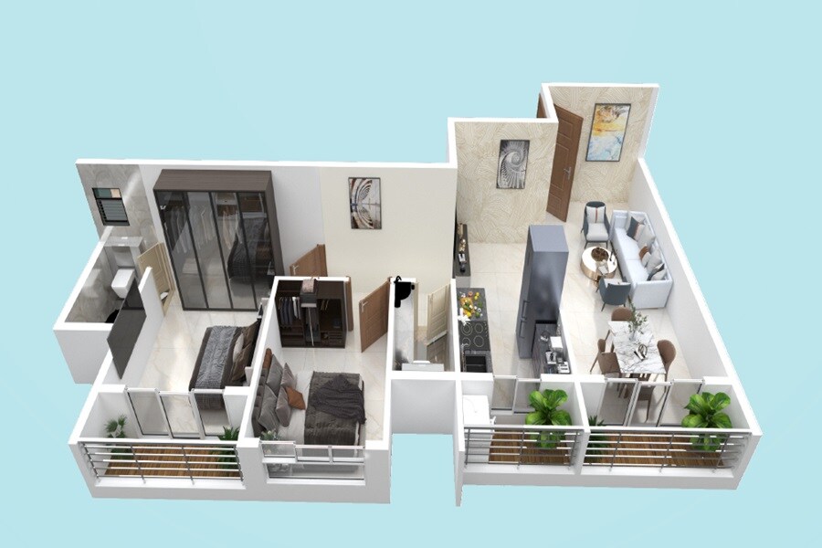 Floor plan of 2 BHK 578 Sq. Ft. Apartment in Shree Jignesh CHS, Thane