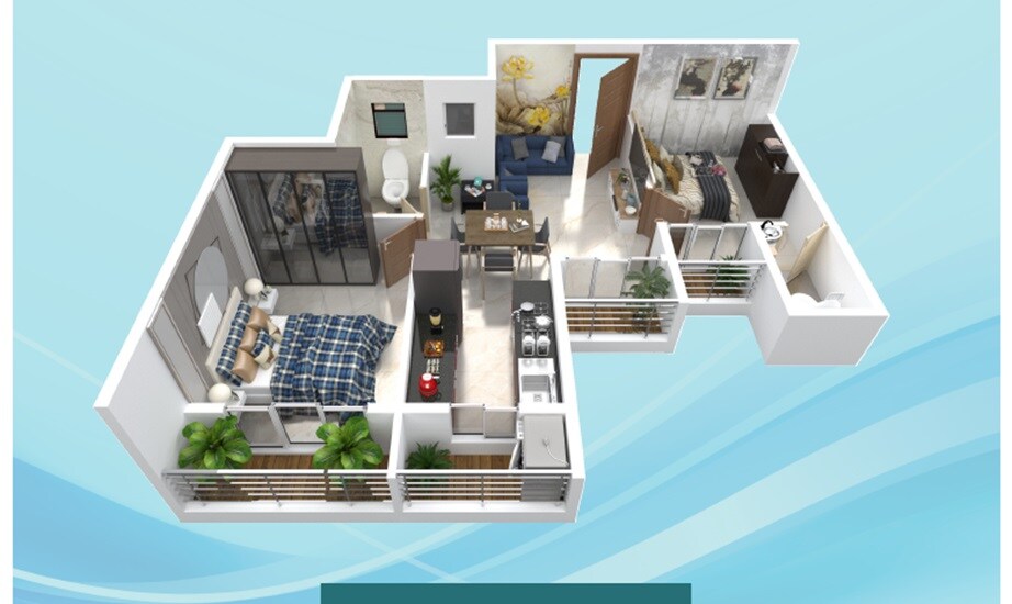 Floor plan of 2 BHK 632 Sq. Ft. Apartment in Shree Jignesh CHS, Thane