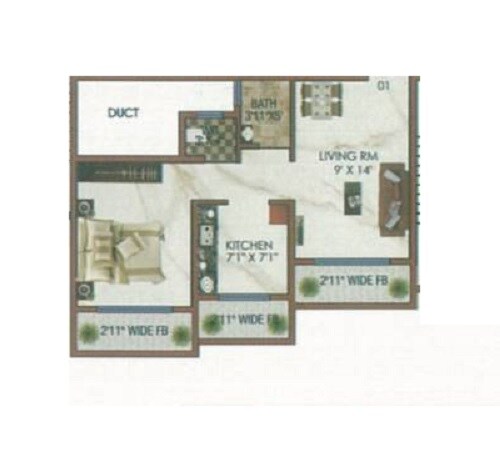 Floor plan of 1 BHK Apartment - 229 sq. ft. in Shree Krishna Aawas Deep, Thane