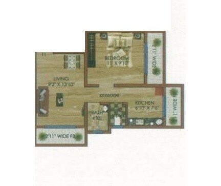 Floor plan of 1 BHK Apartment - 284 sq. ft. in Shree Krishna Aawas Deep, Thane