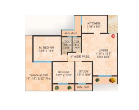Floor plan of 2 BHK 936 Sq. Ft. Apartment in Shree Krupa Keshav Heights Phase I, Thane
