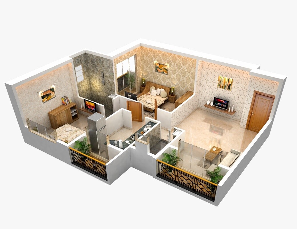 Floor plan of 2 BHK 675 Sq. Ft. Apartment in Shree Krushna Vighnaharta CHS, Thane