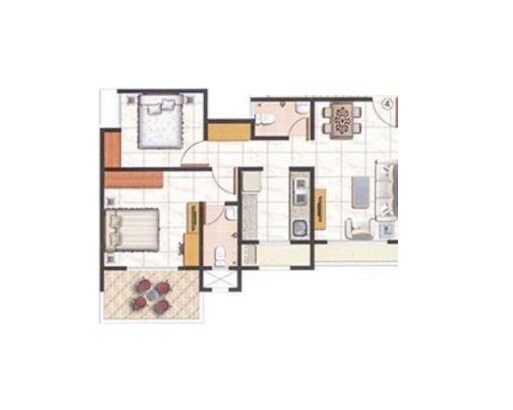 Floor plan of 2 BHK 532 Sq. Ft. Apartment in Shree Laxmi Kailash Gardens, Thane