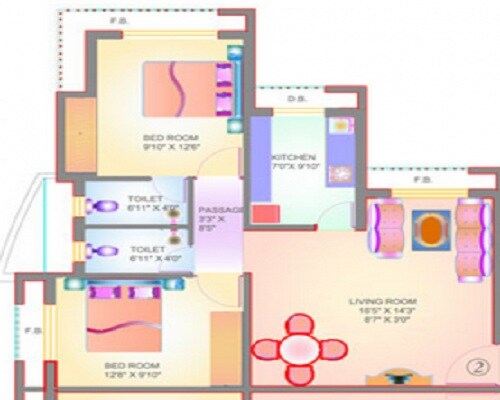 Floor plan of 2 BHK 1050 Sq. Ft. Apartment in Shree Laxmi Balaji Hill View, Thane