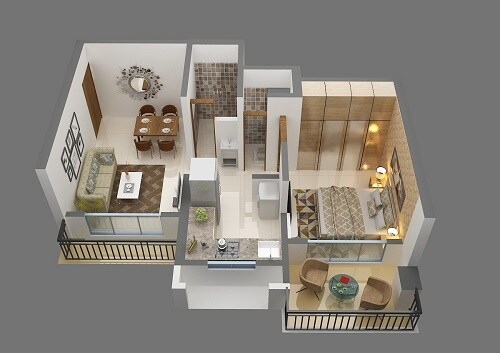 Floor plan of 1 BHK 425 Sq. Ft. Apartment in Shree Laxmi Kailash Homes, Thane