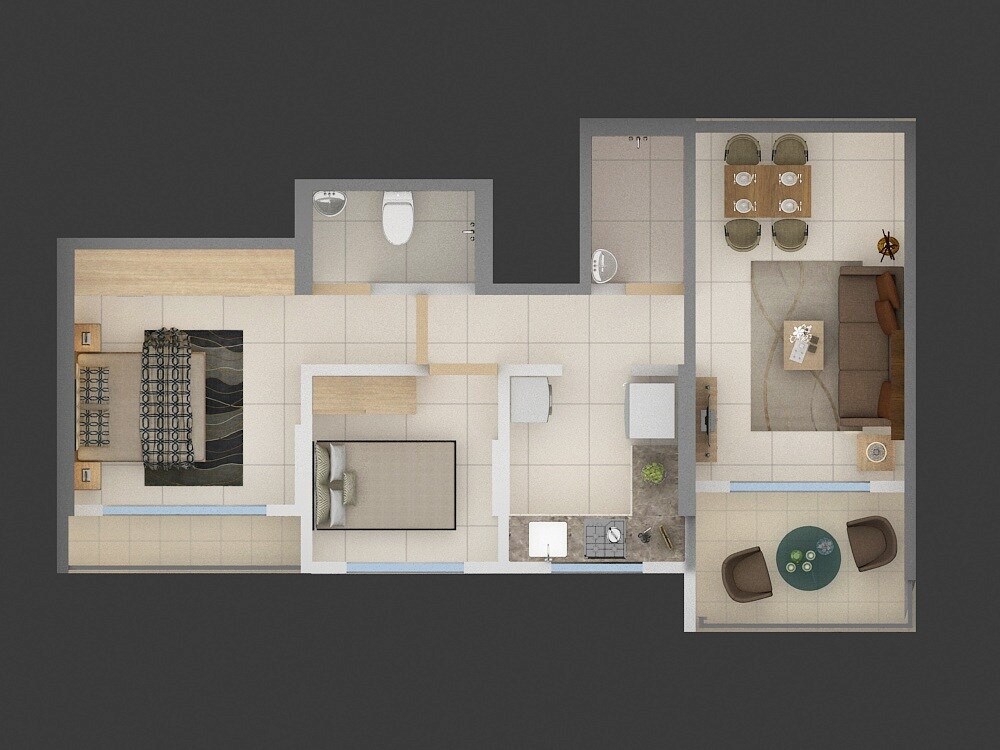 Floor plan of 2 BHK 491 Sq. Ft. Apartment in Shree Laxmi Kailash Homes, Thane