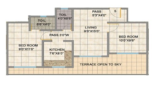 Floor plan of 2 BHK 534 Sq. Ft. Apartment in Shree Laxmi Kailash Homes, Thane