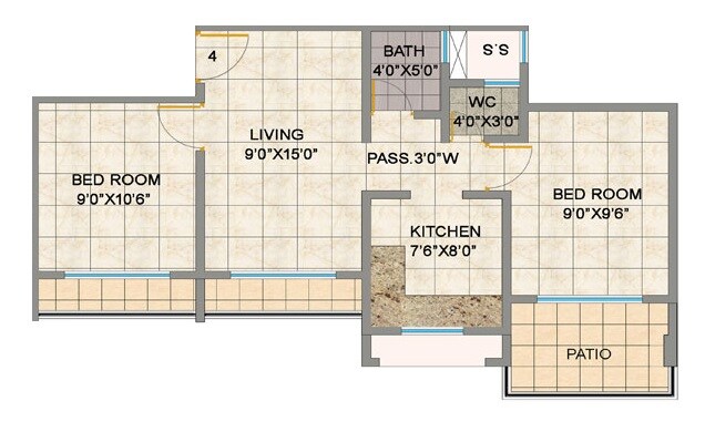 Floor plan of 2 BHK 554 Sq. Ft. Apartment in Shree Laxmi Kailash Homes, Thane
