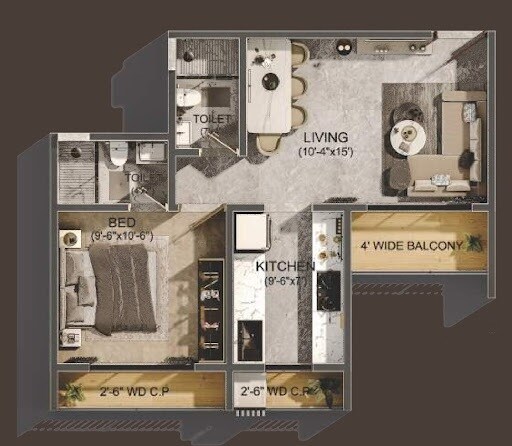 Floor plan of 1 BHK 380 Sq. Ft. Apartment in Shree Laxmi Park One, Thane