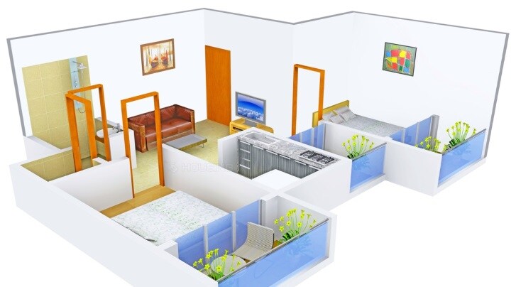 Floor plan of 2 BHK 585 Sq. Ft. Apartment in Shree Mahavir City Phase II, Thane